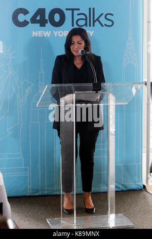 New York, NY, USA. 18th Sep, 2017. Anne Hidalgo, C40 Chair, Mayor of Paris attends the C40 Talks Day 1held at the New York Times Building on September 18, 2017 in New York City. Credit: Mpi43/Media Punch/Alamy Live News Stock Photo