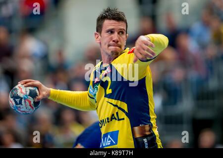 Andy Schmid / RNL   Handball Champions League: Rhein-Neckar Loewen - FC Barcelona,  Mannheim, 17.09.2017 --  Handball, Champions League:  Rhein-Neckar Lions vs. Barcelona, Mannheim,  September 17, 2017,  -- | Verwendung weltweit Stock Photo