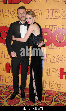 Los Angeles, California, USA. 17th Sep, 2017. September 17th 2017 - Los Angeles, California USA - Comedian CHRIS HARDWICK, Actress LYDIA HEARST at the ''HBO Emmy Party'' held at the Pacific Design Center, Los Angeles, CA. Credit: Paul Fenton/ZUMA Wire/Alamy Live News Stock Photo