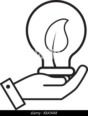line hand with bulb with leaf inside Stock Vector