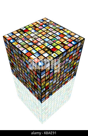 cube with many screens, internet broadcast and IPTV Stock Photo