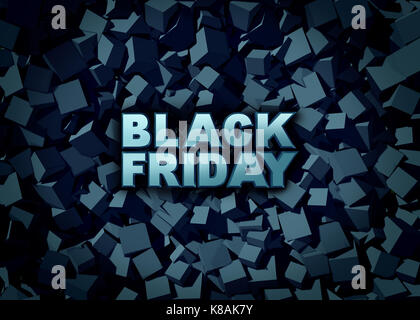 Black friday promotion sign as a sale banner as text on a dark background to celebrate holiday season shopping for low prices at retail stores. Stock Photo