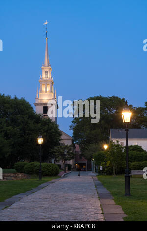 Trinity Church at Blue Hour, Newport, Rhode Island Stock Photo