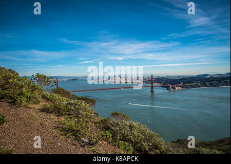 Suspension bridge up in the air bay area landscape Stock Photo