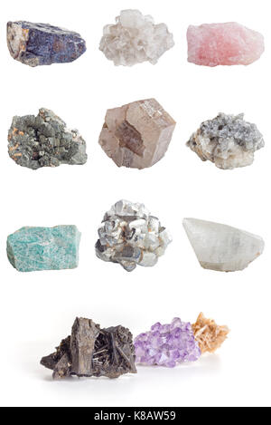 Collage of minerals on white background. Stock Photo