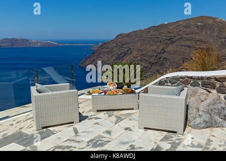 Romantic Breakfast for two on the seashore Stock Photo