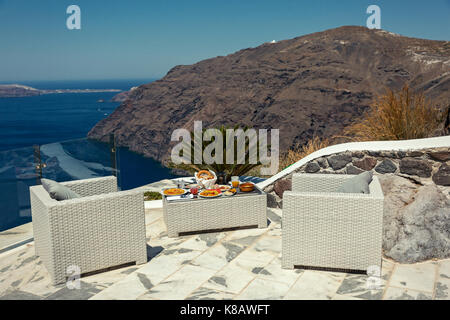 Romantic Breakfast for two on the seashore Stock Photo