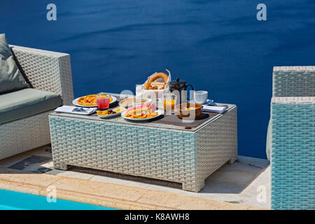 Romantic Breakfast for two on the seashore Stock Photo