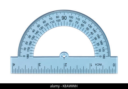 Blue Protractor Compass Isolated on White Background.