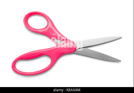 Open Pink Scissors Isolated on White Background. Stock Photo