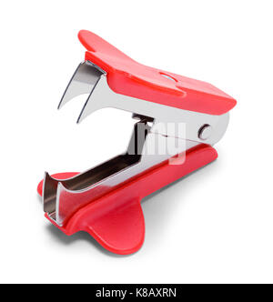 Red Staple Remover Isolated on White Background. Stock Photo