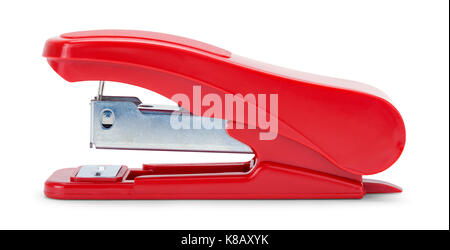 Red Office Stapler Isolated on White Background. Stock Photo