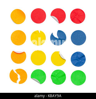 Round Colored Stickers Isolated on White Background. Stock Photo