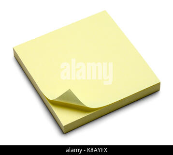 Sticky Note Pad With Curled Corner Isolated on White Background. Stock Photo