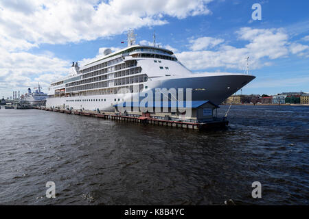 Saint-Petersburg, Russia - August 22, 2016: Large cruise ship 'Silver whisper' is docked in St. Petersburg August 22, 2016 Stock Photo