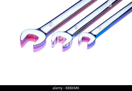 Wrenches Isolated on white background on studio tabletop Stock Photo