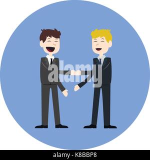 Business concept vector illustration in flat cartoon style. Business people shaking hands. Businessmen making a deal. Stock Vector