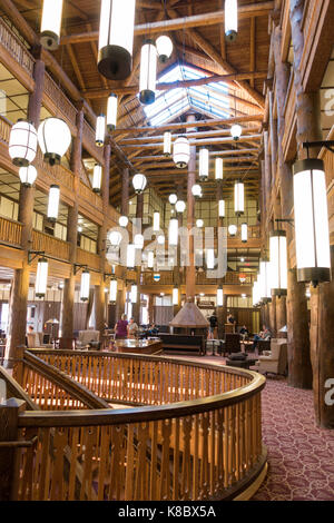 Lobby, Many Glacier Hotel, Glacier National Park, Montana Stock Photo ...