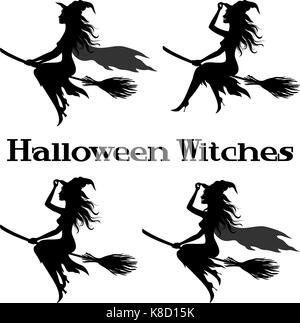 Witch Flying on Broom Stock Vector