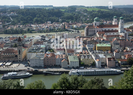 Germany, Lower Bavaria, Passau, city view from Fortress Stock Photo