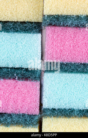 Metallized fiber foam sponge for dishes and housework. New silver foam  sponge for dishwashing on a kithen table. Purity and household chores Stock  Photo - Alamy