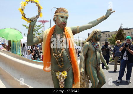 Parade-goers at the Mermaid Parade in Coney Island, Brooklyn, New York on June 22, 2013. Stock Photo