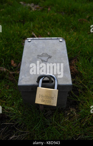 A padlocked utilities  Metal box Stock Photo