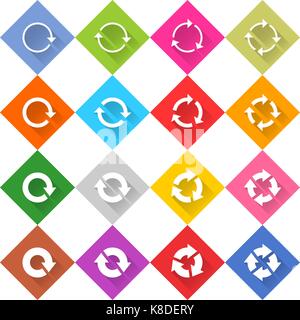 Flat arrow icon 16 set rounded rh ombusweb button on white background. Refresh, reload, synchronize, loop, reset, rotation, repeat sugn. Vector illust Stock Vector