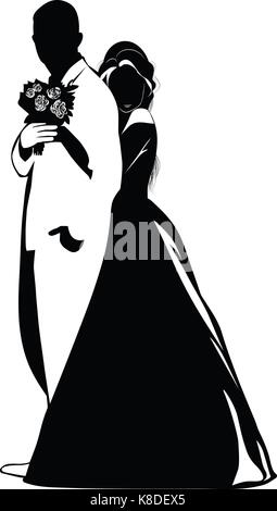 Silhouettes of the bride hugging the groom in the back - vector Stock Vector