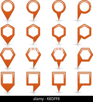 Flat brown color map pin sign location icon with gray shadow and reflection isolated on white background. Web design element save in vector illustrati Stock Vector