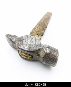 Old hammer close-up on a white background. Stock Photo