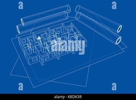 Drawings with floor model. Vector Stock Vector