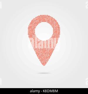 pin icon from red points with shadow. concept of geolocation, geographic, positioning, guide, geotagging, mapping, targeting, placement, tagging. flat Stock Vector