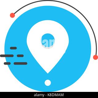 white simple pin icon on blue circle Stock Vector