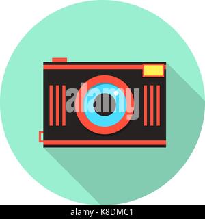 red and brown photo camera in green circle Stock Vector
