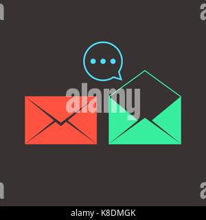 colored opened and closed letters with speech bubble Stock Vector