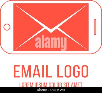 email logotype with inverted red smartphone and letter Stock Vector