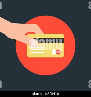 hand holding credit card in red circle Stock Vector