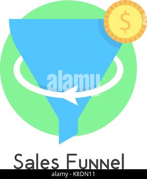 simple sales funnel in green circle with coin Stock Vector