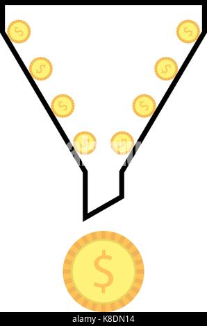 outline sales funnel with rolling coins Stock Vector