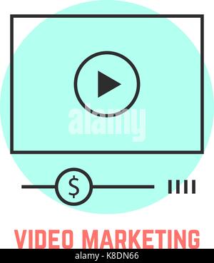 video marketing with thin line player Stock Vector