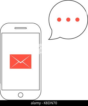 black outline smartphone with speech bubble and red envelope Stock Vector