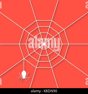white cobweb with shadow on red background Stock Vector