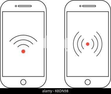 two outline smartphones with different wifi icons Stock Vector