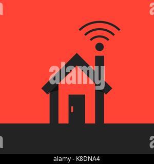 black smart house with wifi icon on red background Stock Vector