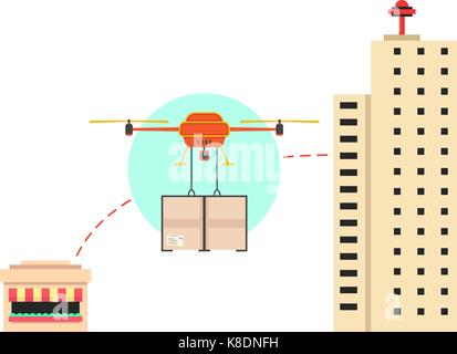 food delivery in town with drone Stock Vector