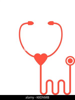 red stethoscope icon isolated on white background Stock Vector