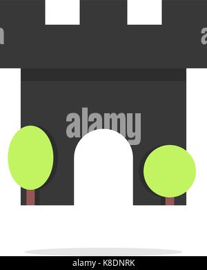black fortress icon with trees and shadow Stock Vector