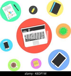 office objects in colored circles Stock Vector