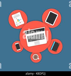 office items in red circles with shadow Stock Vector